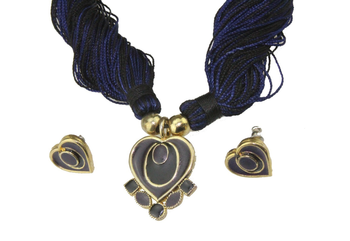 Blue Black Heart Flower Diamond Bohochic Festival Chunky Statement Necklace Set