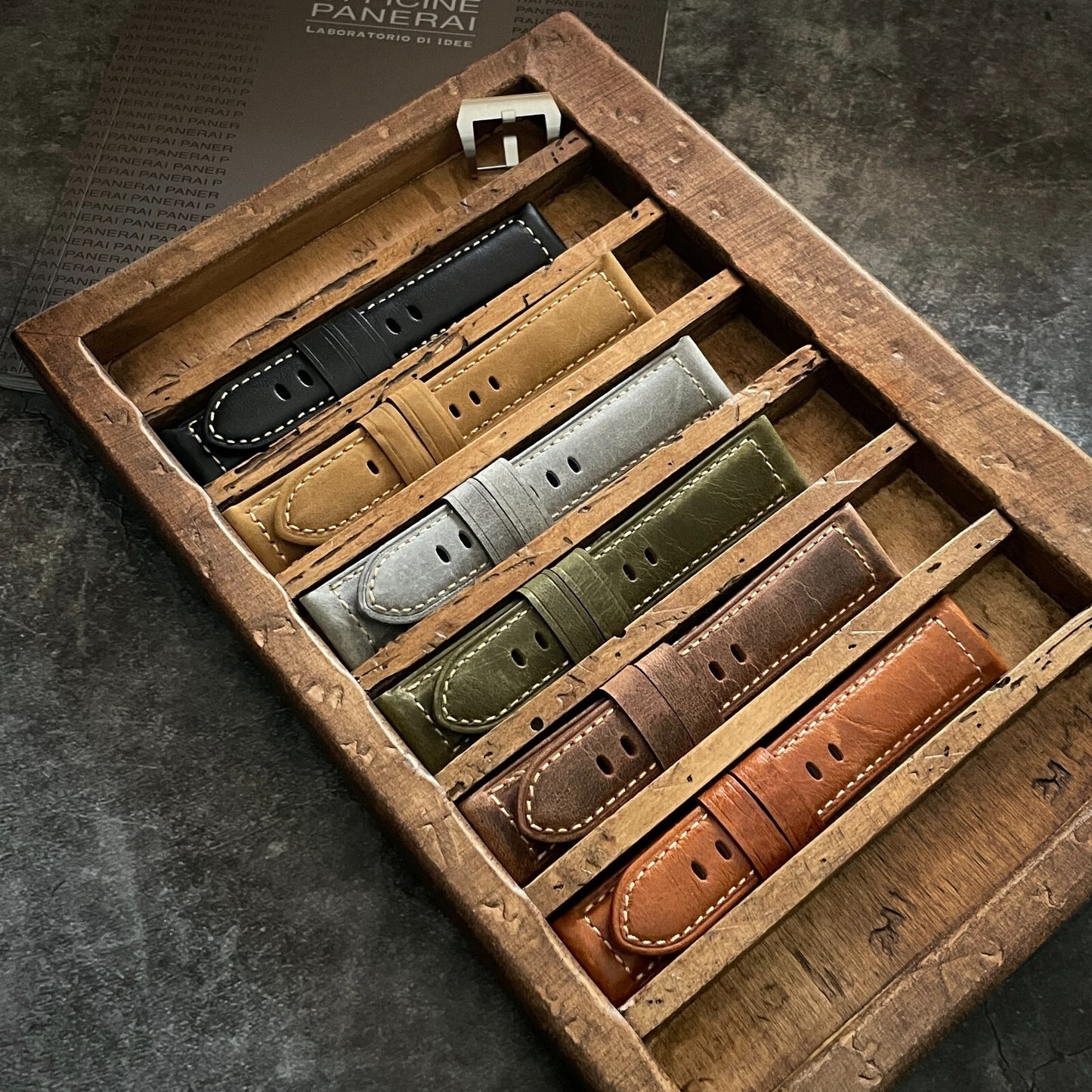 24Mm Black Vintage Leather Watch Strap Band Made for Panerai