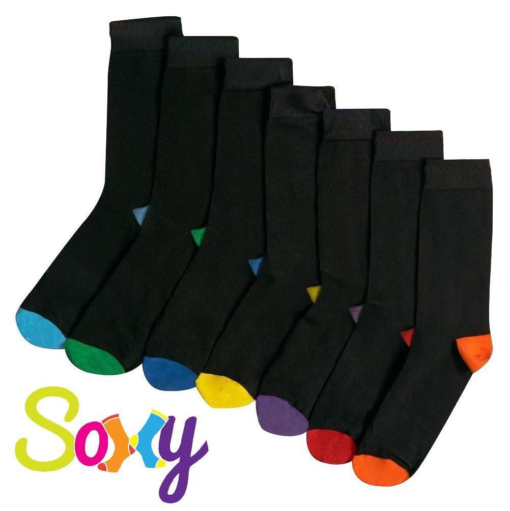 12 Pairs Mens/Boys Cotton Rich Colour Heel & Toe Black Socks Sizes 9-12 12-3
