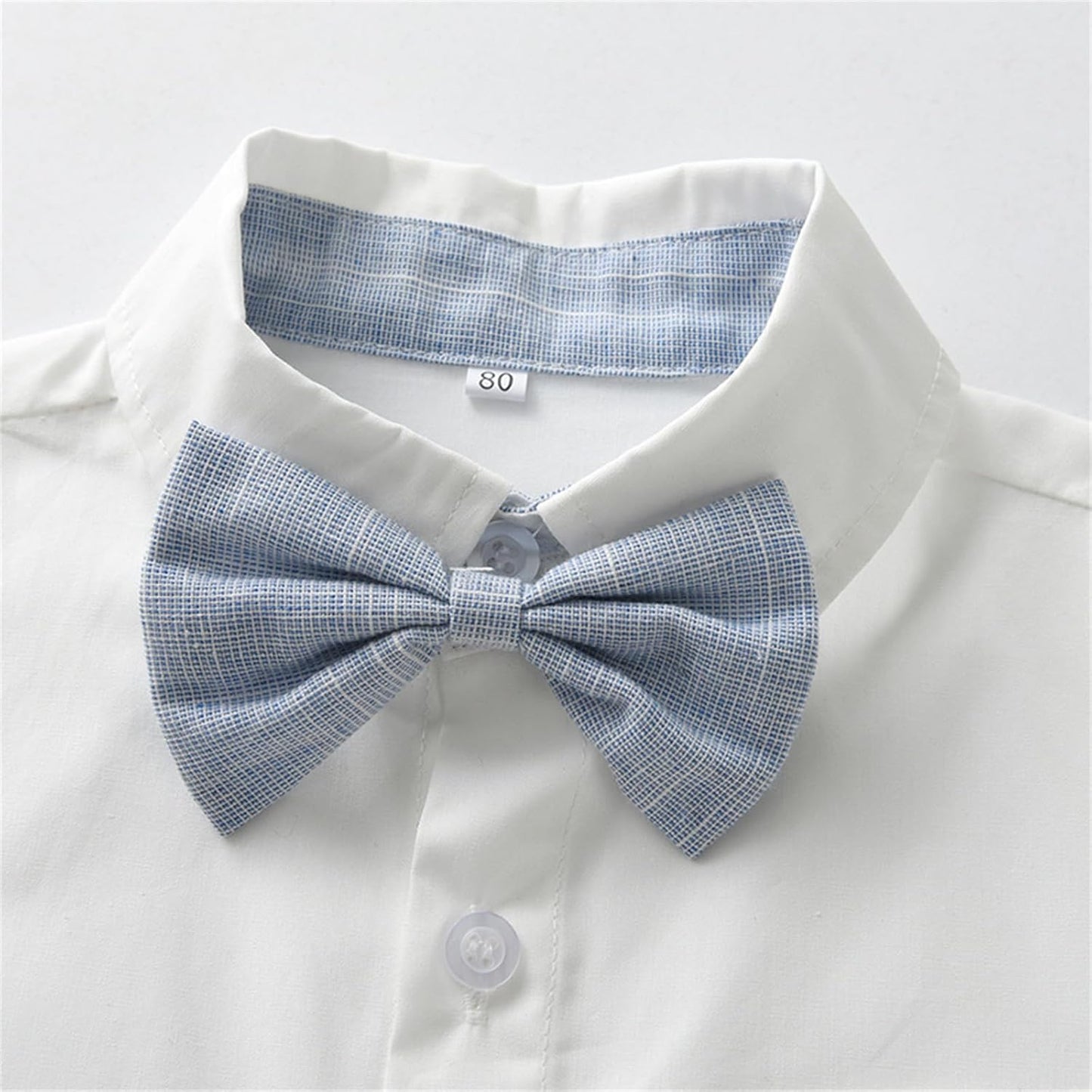 Toddler Boy Summer Gentleman Outfits Short Sleeve Shirt with Bowtie Suspender Shorts Suit 1-8 Years