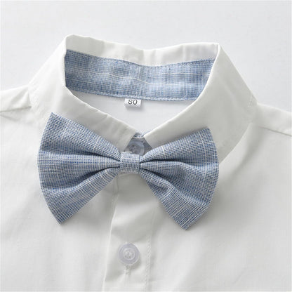 Toddler Boy Summer Gentleman Outfits Short Sleeve Shirt with Bowtie Suspender Shorts Suit 1-8 Years