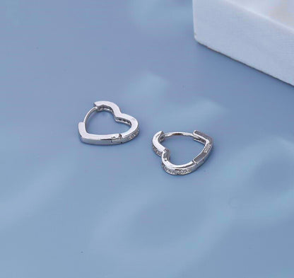Crystal Heart Hoop Stud Earrings 925 Sterling Silver Womens Girls Jewellery Gift