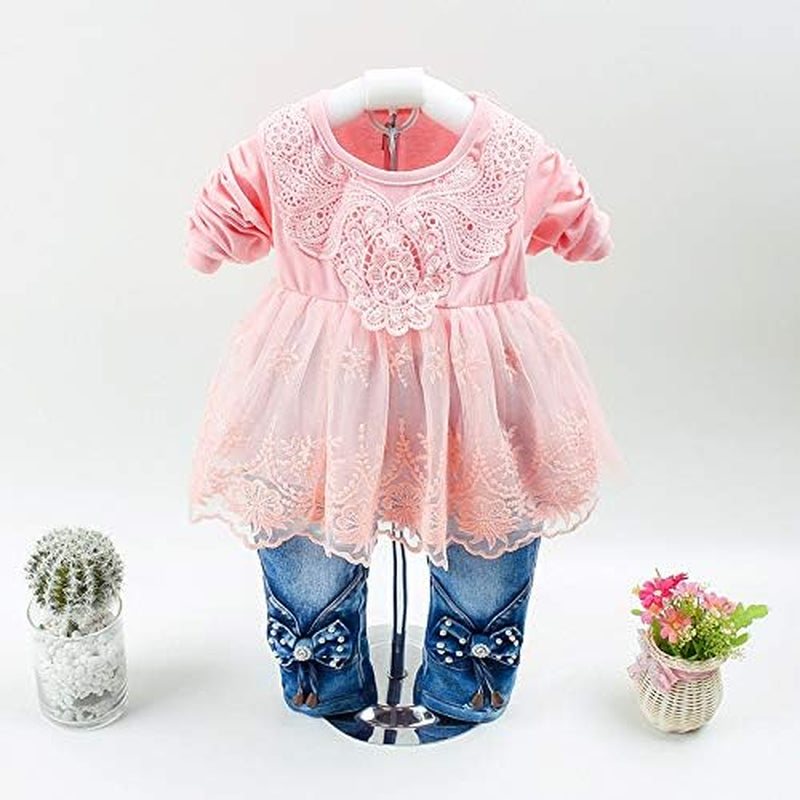 Spring Autumn Baby Girls Clothing Sets 3 Pcs Long Sleeve Tops Denim Jacket and Denim Trousers