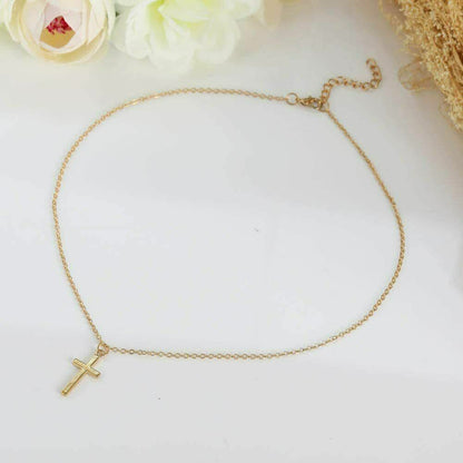 Christian Religious Silver Gold Chain Pendant Charm Small Cross Necklace Choker