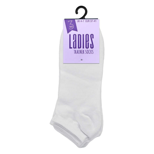 Ladies Trainers Socks White X 3 Pairs Triple Pack Size 4 to 7 Medium SK272