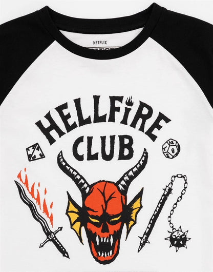 Kids Pyjama Set | Hellfire Club Short Sleeve T-Shirt and Black Loungepants Pjs for Boys & Girls | Eddie Eleven Mike Dustin Max Members | Co-Ord Nightwear Netflix Series Merchandise