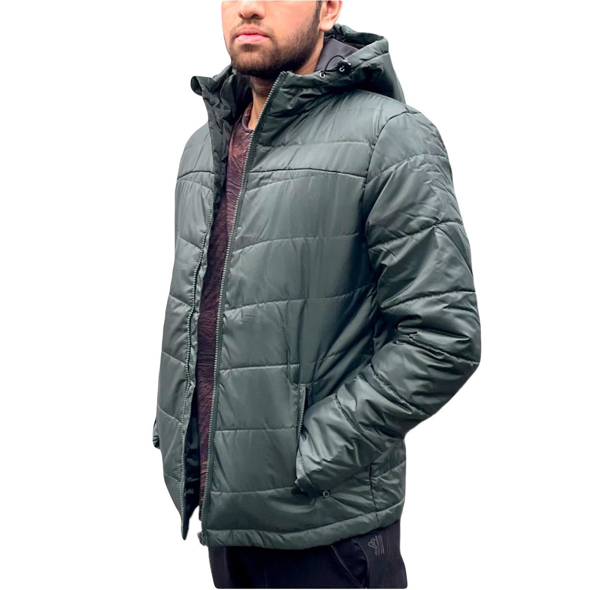 Men Winter Padded Hooded Jacket Puffer Lightweight Warm Zip Pockets Coat Outdoor