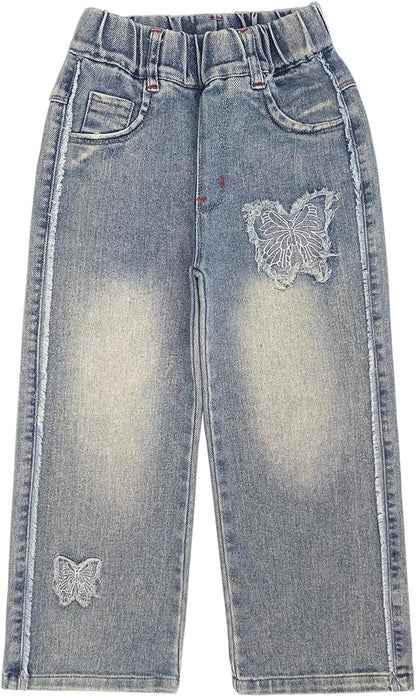 4-10Years Spring Fall Little Big Girls T Shirt and Jeans 2Pcs Clothing Sets