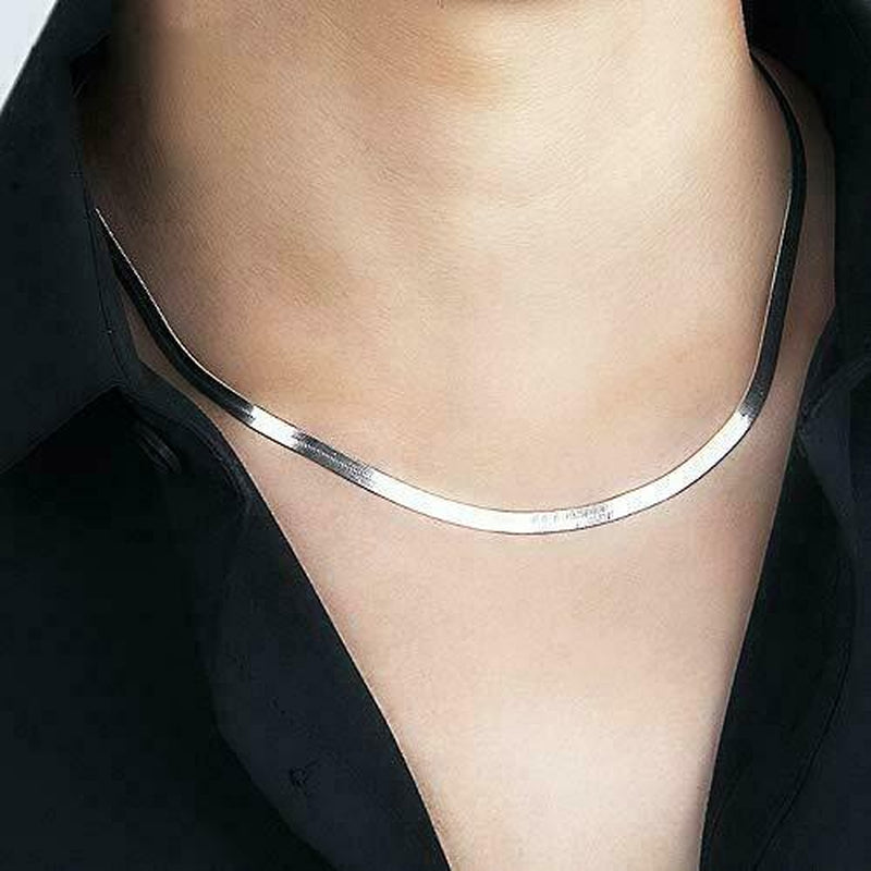 Simple Sexy Gold Silver Plated Shiny Flat Plain Snake Bone Chain Choker Necklace