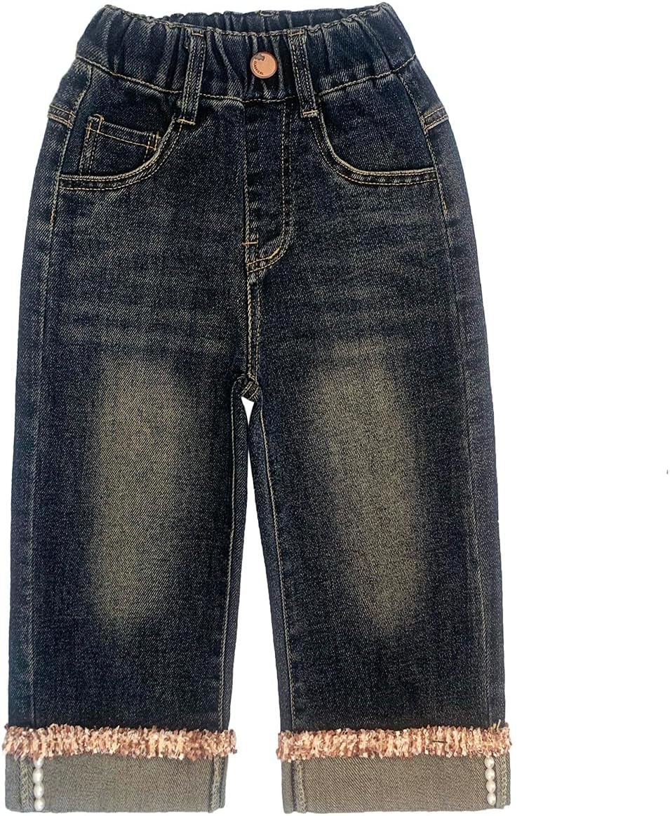 2-7T Spring Fall Little Girls 2Pcs Clothing Set Heart Sweater and Straight Jeans