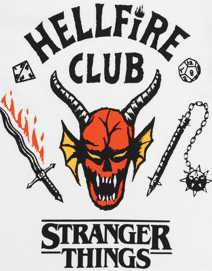 Kids Pyjama Set | Hellfire Club Short Sleeve T-Shirt and Black Loungepants Pjs for Boys & Girls | Eddie Eleven Mike Dustin Max Members | Co-Ord Nightwear Netflix Series Merchandise