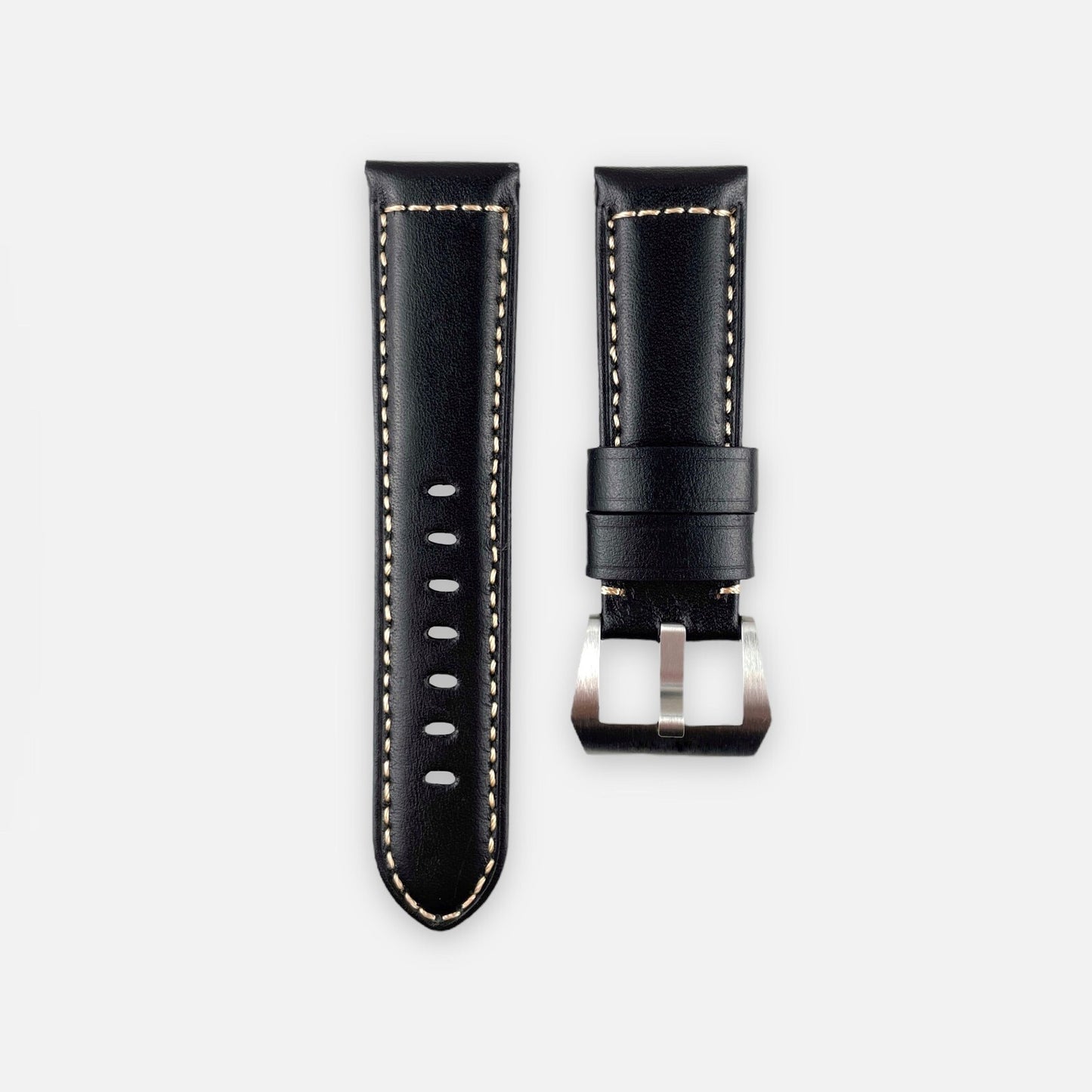 24Mm Black Vintage Leather Watch Strap Band Made for Panerai