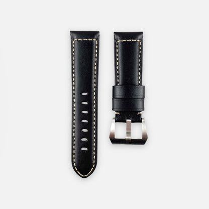 24Mm Black Vintage Leather Watch Strap Band Made for Panerai