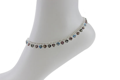 Silver Anklet Ankle Chain Multicolor Diamante Indian Bell Payal Foot Jewellery