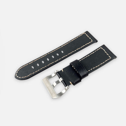 24Mm Black Vintage Leather Watch Strap Band Made for Panerai