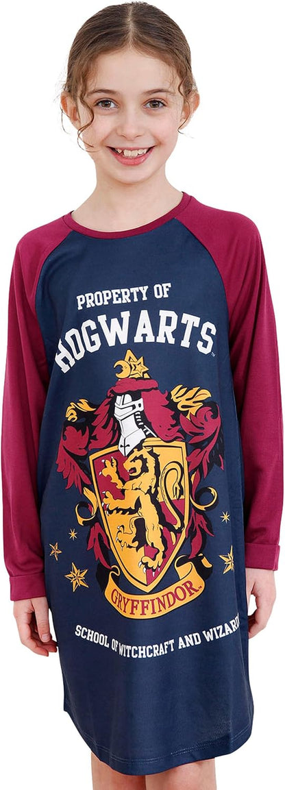 Girls Nightdress | Gryffindor Girls' Nighties | Long Sleeve Hogwarts Nightie for Kids