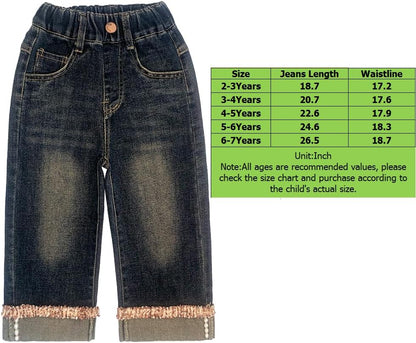 2-7T Spring Fall Little Girls 2Pcs Clothing Set Heart Sweater and Straight Jeans