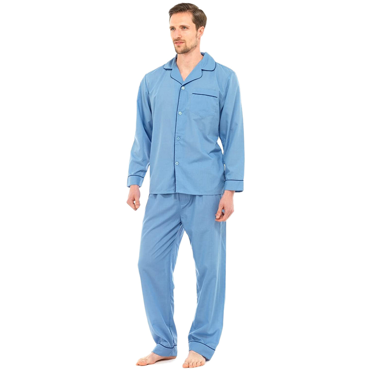 MENS TRADITIONAL PYJAMAS SET PLAIN PJ NIGHTWEAR LOUNGE WEAR TOP PANTS TROUSERS