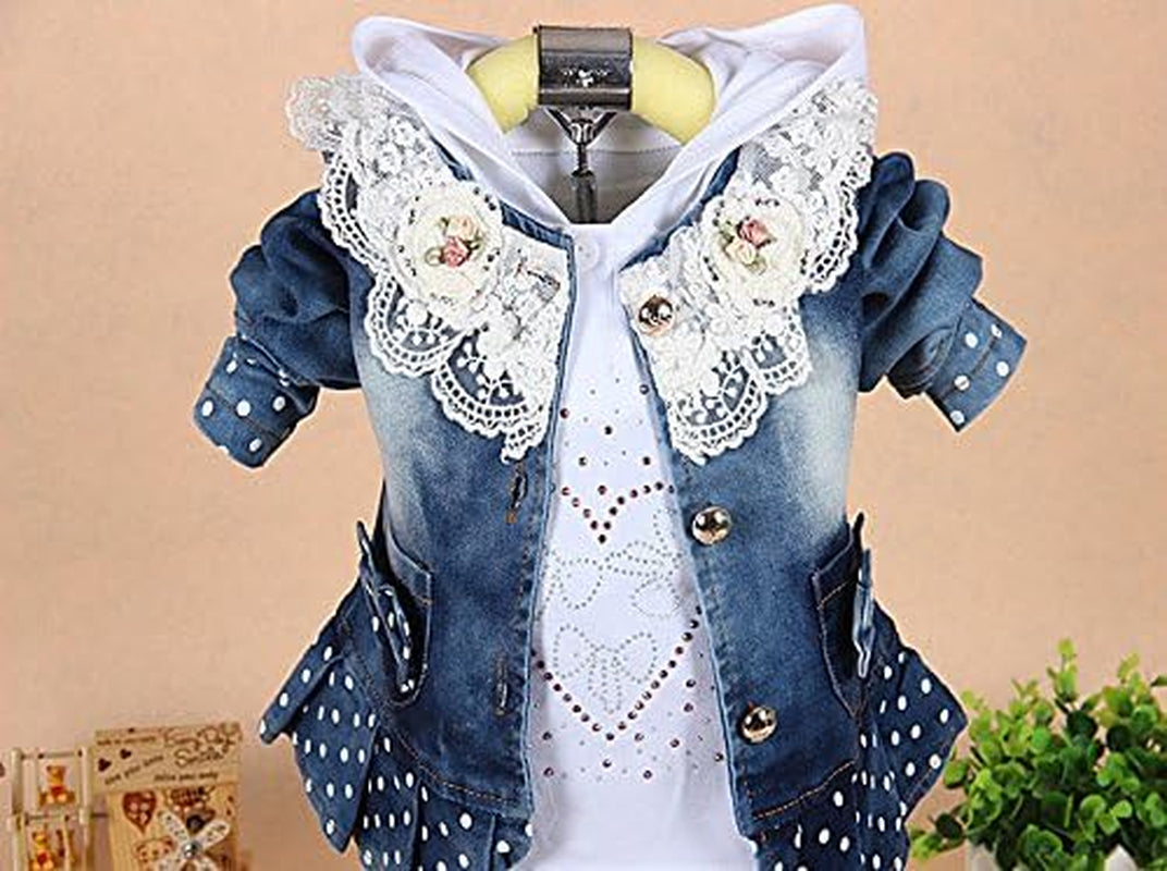 Baby Girls Denim Clothing Sets 3 Pieces Sets T Shirt Denim Jacket and Jeans
