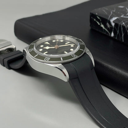 22Mm Black Curved End FKM Rubber Watch Strap Band for Tudor Black Bay GMT Chrono