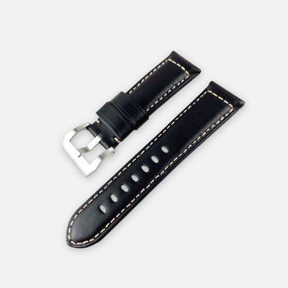 24Mm Black Vintage Leather Watch Strap Band Made for Panerai