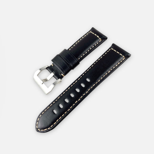 24Mm Black Vintage Leather Watch Strap Band Made for Panerai