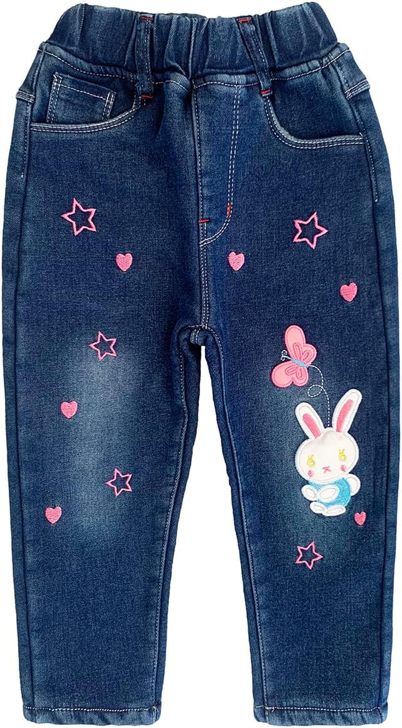 18M-9Years Spring Autumn Girls 2Pcs Clothing Sets Long Sleeve T Shirt and Embroidery Jeans