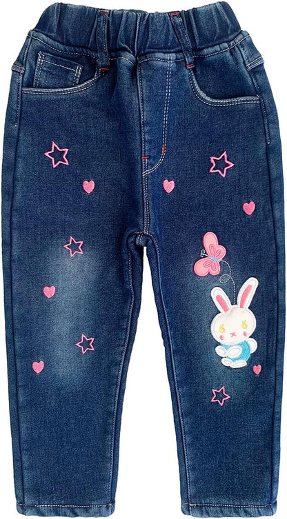 18M-9Years Spring Autumn Girls 2Pcs Clothing Sets Long Sleeve T Shirt and Embroidery Jeans