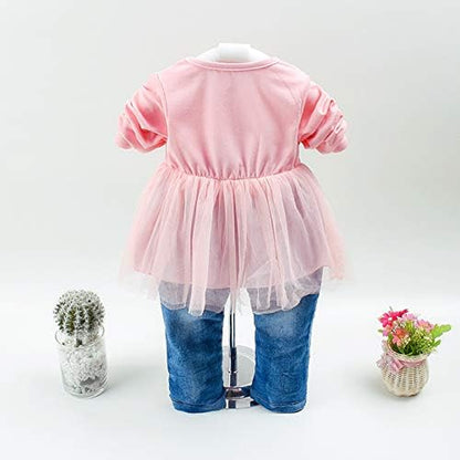 Spring Autumn Baby Girls Clothing Sets 3 Pcs Long Sleeve Tops Denim Jacket and Denim Trousers