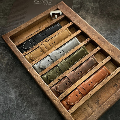 24Mm Black Vintage Leather Watch Strap Band Made for Panerai