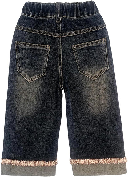 2-7T Spring Fall Little Girls 2Pcs Clothing Set Heart Sweater and Straight Jeans