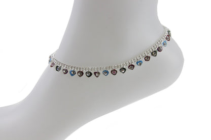 Silver Anklet Ankle Chain Multicolor Diamante Indian Bell Payal Foot Jewellery