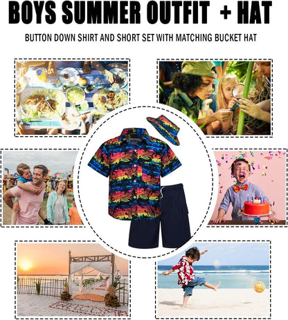 Boys Hawaiian Shirt and Short Set Summer Outfit Kids 2 Piece Festival Clothes Button down Shirts Clothes Set for Kids
