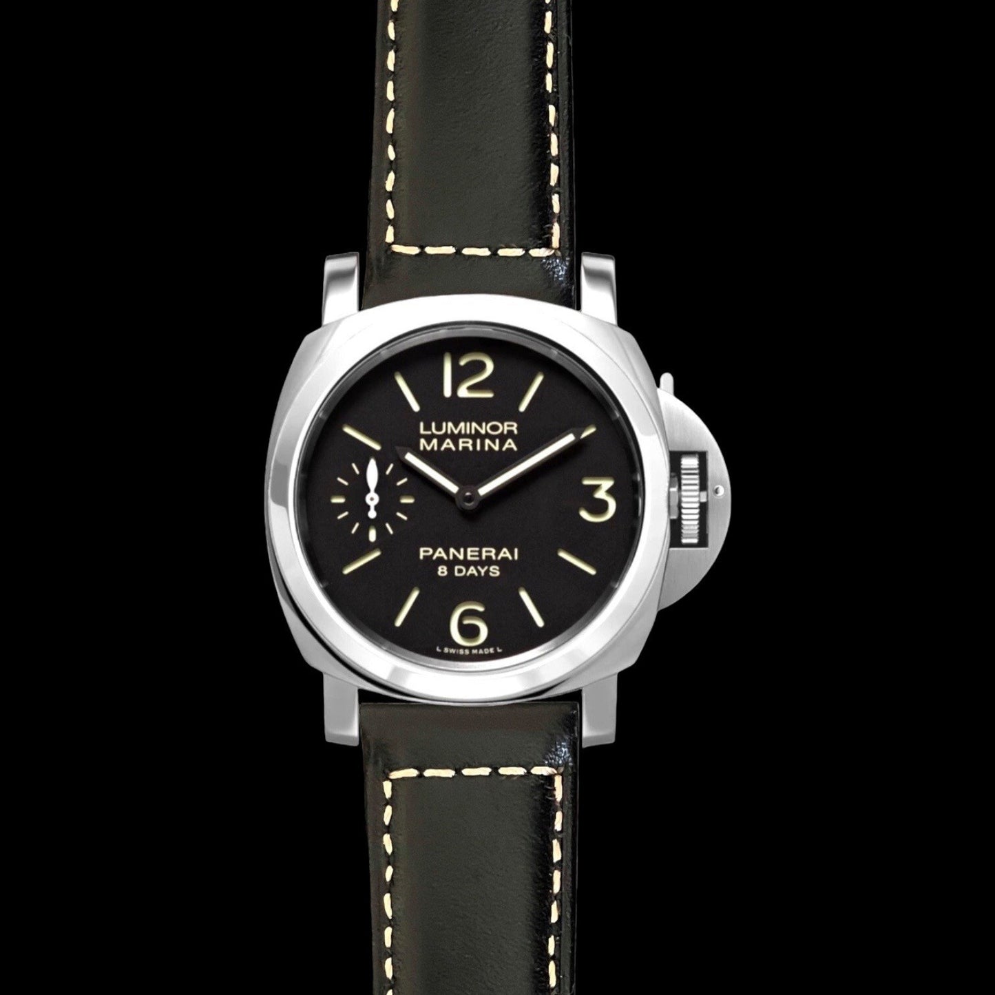 24Mm Black Vintage Leather Watch Strap Band Made for Panerai