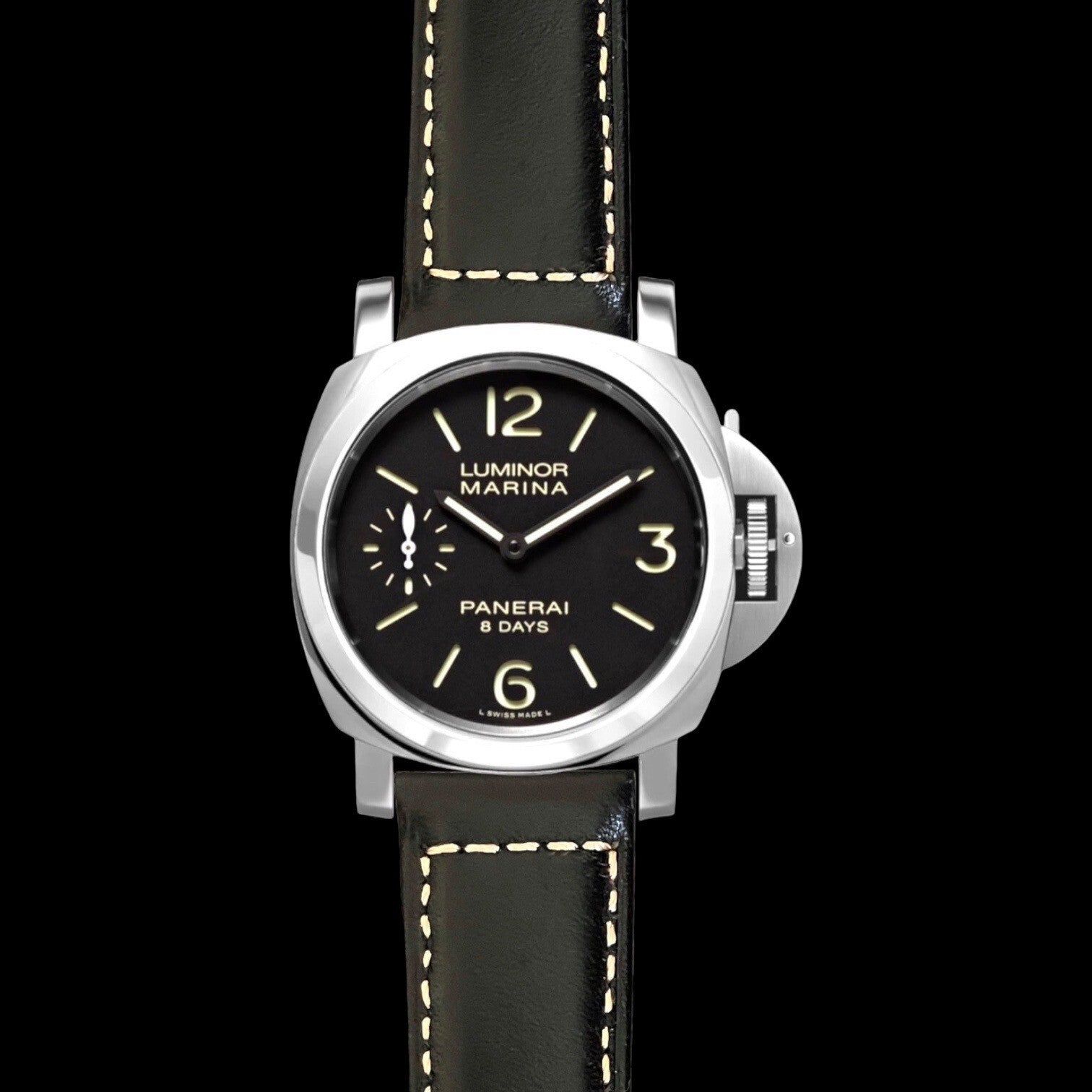 24Mm Black Vintage Leather Watch Strap Band Made for Panerai