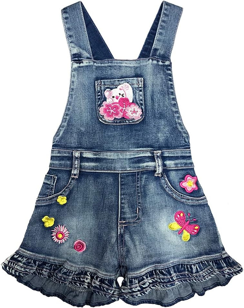 2-8T Girl Short Set 2Pc Casual Outfit Denim Overall T-Shirt