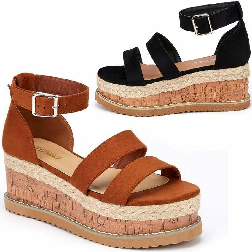 Ladies Wedge Platform Sandals Fancy Summer Dress Heels Walking Party Shoes Size