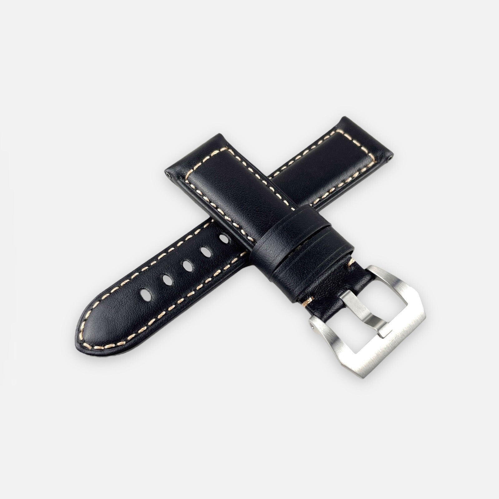 24Mm Black Vintage Leather Watch Strap Band Made for Panerai