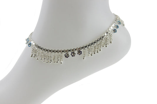 Silver Anklet Ankle Chain Multicolor Diamante Indian Bell Payal Foot Jewellery