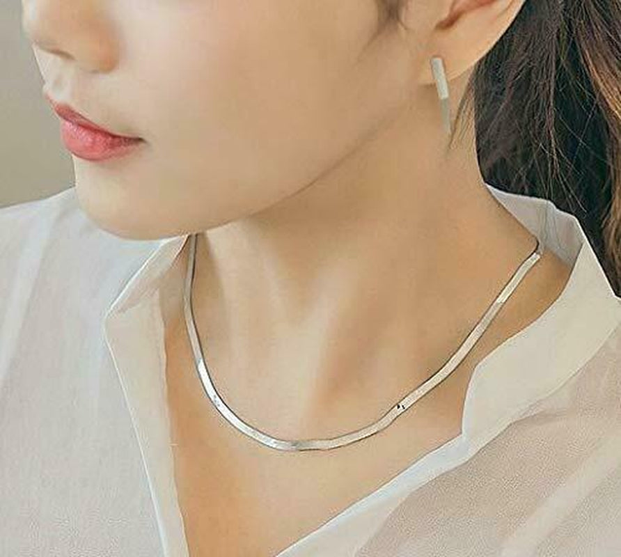 Simple Sexy Gold Silver Plated Shiny Flat Plain Snake Bone Chain Choker Necklace