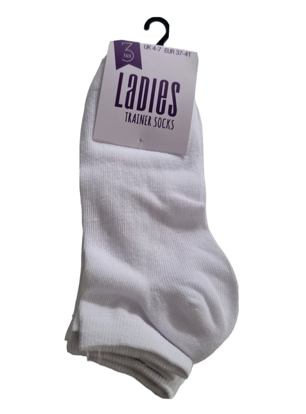 Ladies Trainers Socks White X 3 Pairs Triple Pack Size 4 to 7 Medium SK272
