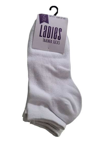 Ladies Trainers Socks White X 3 Pairs Triple Pack Size 4 to 7 Medium SK272