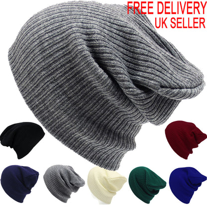 Mens Ladies Knitted Woolly Winter Slouch Beanie Hat Cap One Size Skateboard