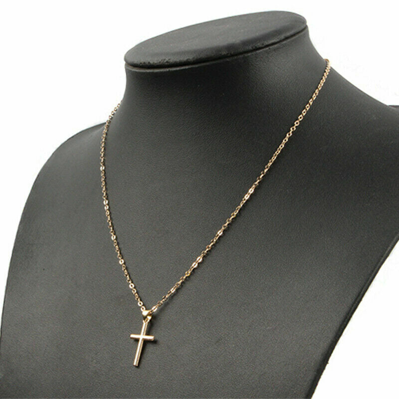 Christian Religious Silver Gold Chain Pendant Charm Small Cross Necklace Choker