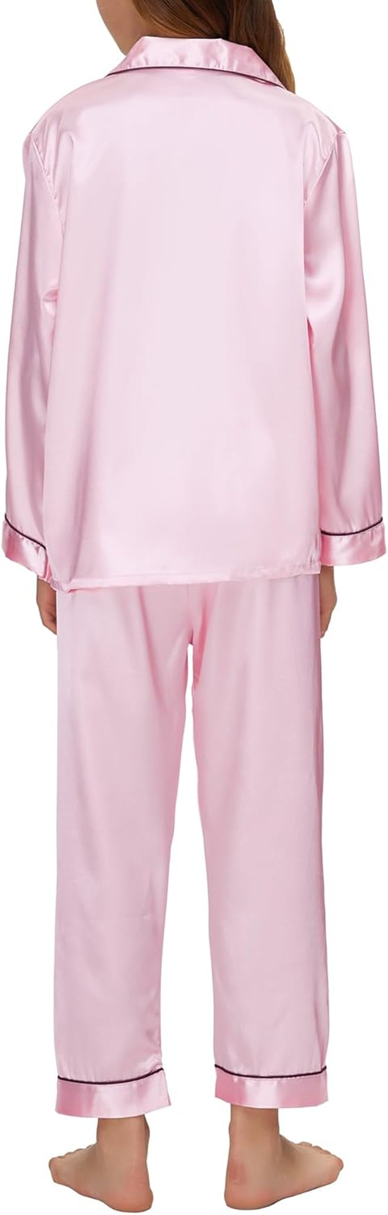 Kids Satin Pajamas Sets Girls Boys Button-Down Silky Pajamas Sleepwear with Hairband Eye Mask Hair Tie