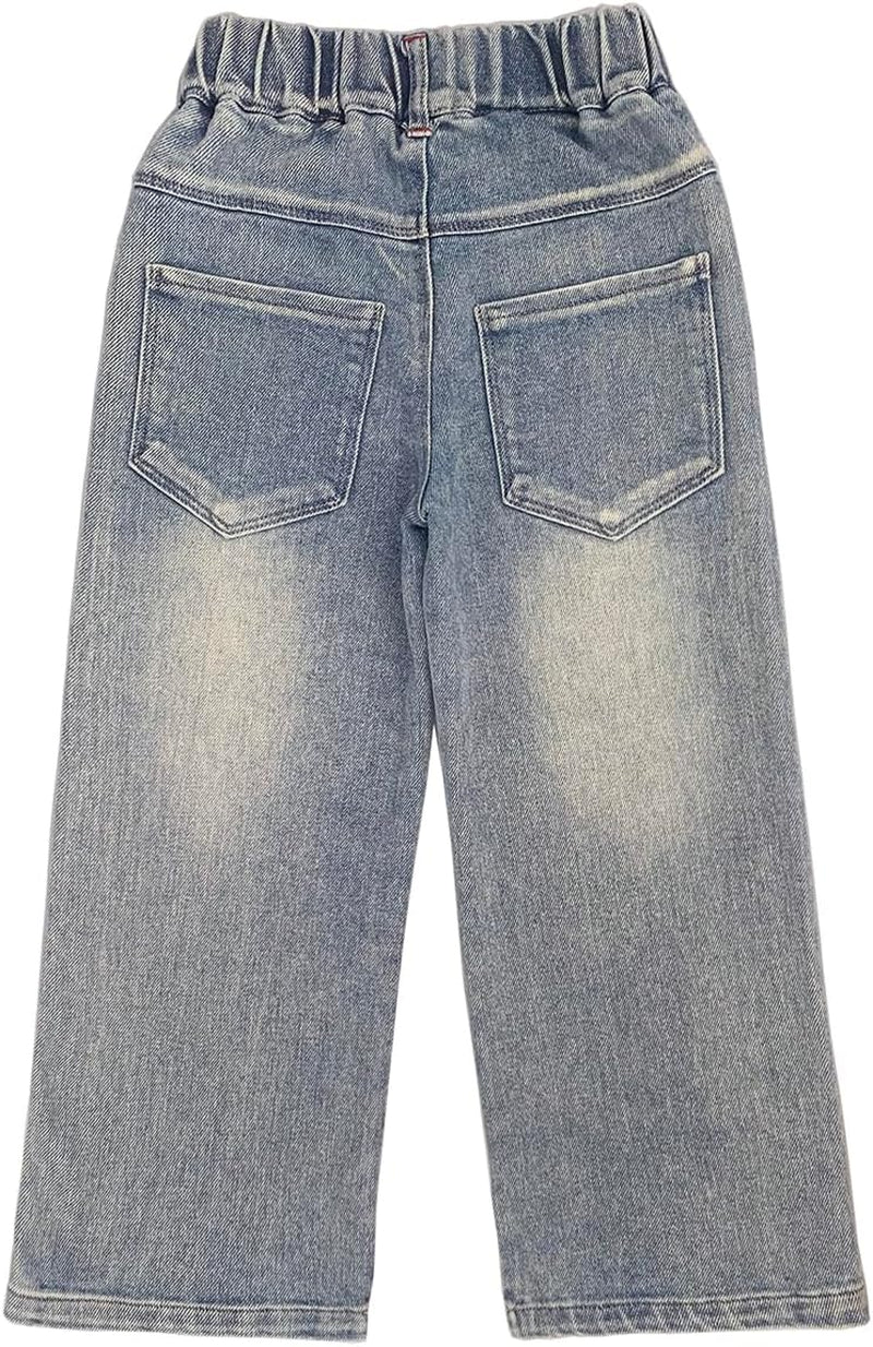 4-10Years Spring Fall Little Big Girls T Shirt and Jeans 2Pcs Clothing Sets