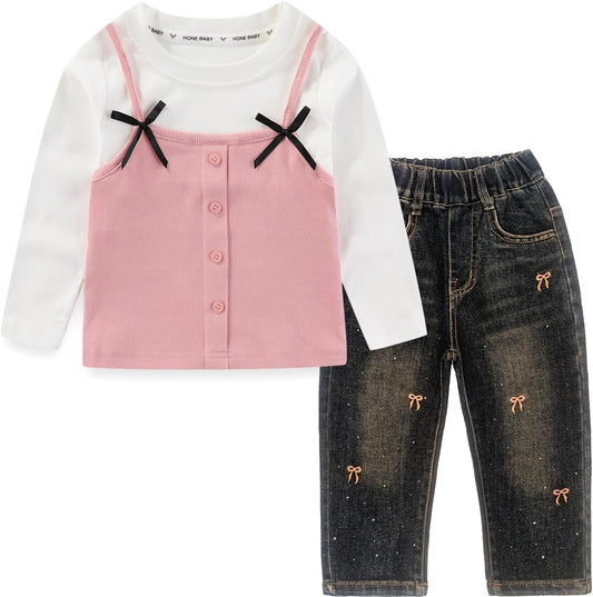 2-7T Spring Fall Summer Little Girls 2Pcs Clothing Set T Shirt and Jeans