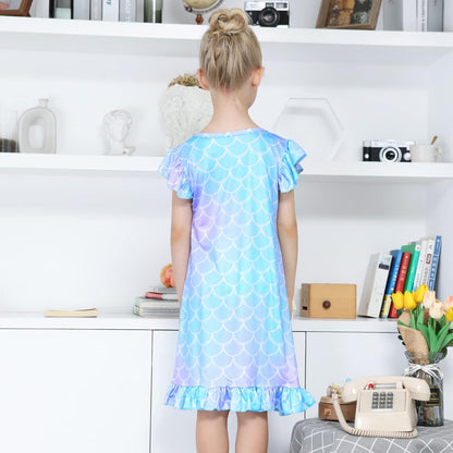 Kid Girls Nightgown Night Dress Unicorn Rainbow Princess Pajamas Sleepwear Nightie