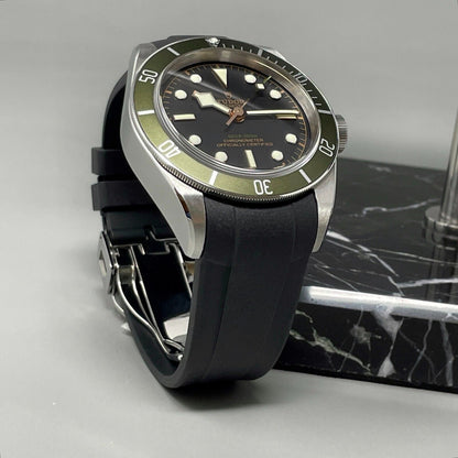 22Mm Black Curved End FKM Rubber Watch Strap Band for Tudor Black Bay GMT Chrono