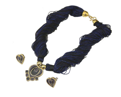 Blue Black Heart Flower Diamond Bohochic Festival Chunky Statement Necklace Set